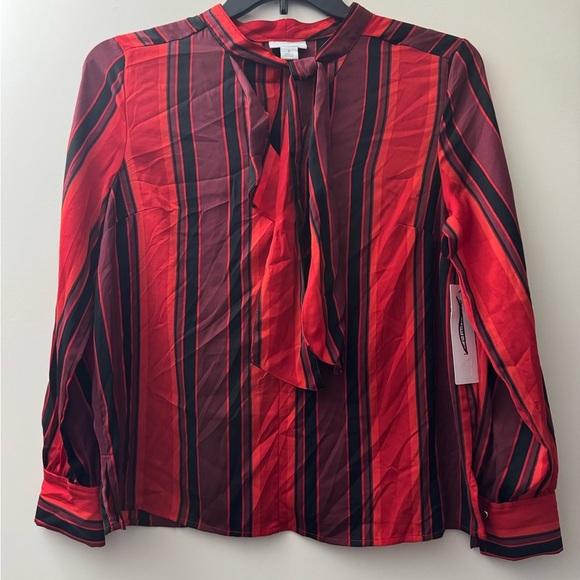 Liz Claiborne Red and Black Long Sleeve Blouse - Picture 1 of 5
